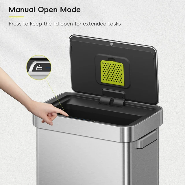 Alt view image 6 of 7 - Deluxe Mirage-T 50 Liter / 13.2 Gallon Touchless Rectangular Motion Sensor Trash Can or Recycling Bin, Matte Stainless Steel Finish
