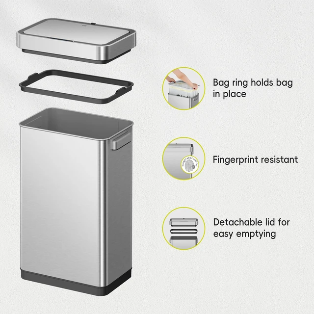Alt view image 7 of 7 - Deluxe Mirage-T 50 Liter / 13.2 Gallon Touchless Rectangular Motion Sensor Trash Can or Recycling Bin, Matte Stainless Steel Finish