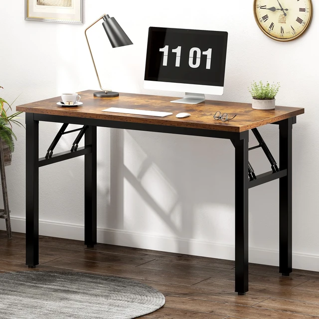 Alt view image 6 of 7 - Small Folding Computer Desk, 39.4 Inch Writing Table, Rustic Brown | No-Assembly, Sturdy Foldable Desk for Home Office, Bedroom, Dorm Room, Student Study, Collapsible, Compact, Easy Storage
