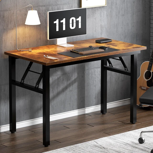 Alt view image 7 of 7 - Small Folding Computer Desk, 39.4 Inch Writing Table, Rustic Brown | No-Assembly, Sturdy Foldable Desk for Home Office, Bedroom, Dorm Room, Student Study, Collapsible, Compact, Easy Storage