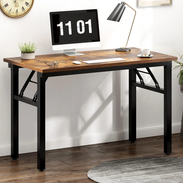 Alt view image 2 of 7 - Small Folding Computer Desk, 39.4 Inch Writing Table, Rustic Brown | No-Assembly, Sturdy Foldable Desk for Home Office, Bedroom, Dorm Room, Student Study, Collapsible, Compact, Easy Storage