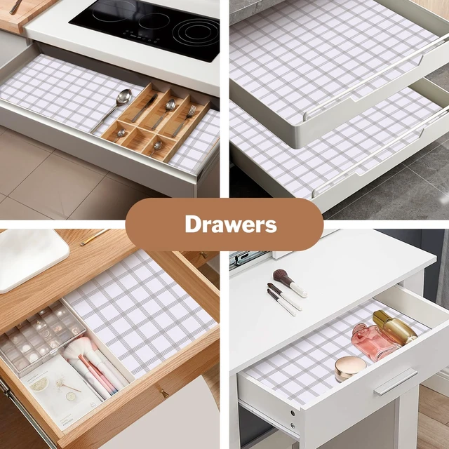 Alt view image 5 of 7 - Drawer and Shelf Liner for Kitchen Cabinet: 23.6 in X 30 Ft Non Slip | Waterproof Shelf Paper Non Adhesive Refrigerator Liners White Square Easy Liners for Bathroom Cupboard