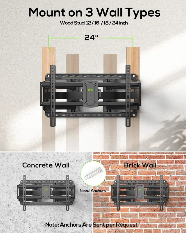 Alt view image 7 of 7 - Full Motion TV Wall Mount for Large TVs 42-97 Inch up to 150 lbs | Swivel/tilt/extend Wall Mount TV Bracket. ±4° post-install leveling. Pre-assembled Fits 16/18/24" studs, VESA 600x400mm.