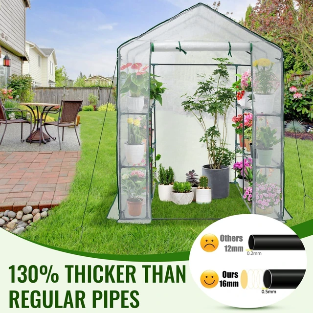 Alt view image 3 of 7 - Greenhouse, 57 × 57 × 76" Portable Green House for Outdoor Indoor | Walk in Plant Greenhouses for Backyard, Heavy-duty Frame, Thickened PE Cover, Screen Windows, 3 Tiers 8 Shelves, Shelf Clips