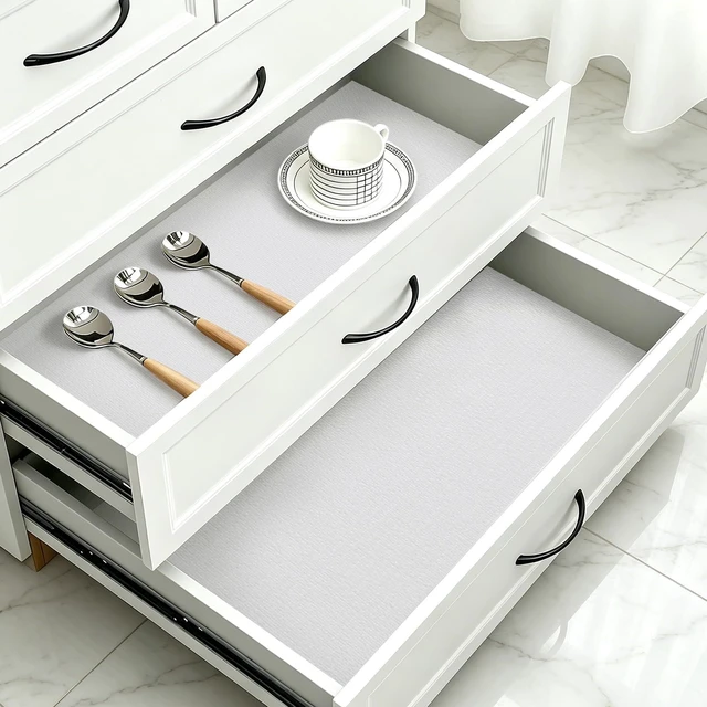 Alt view image 2 of 7 - Shelf Liner for Kitchen Cabinets and Drawers, 24" x 360" White | Non-Adhesive Design, Waterproof & Non-Slip Protection, Easy Cut to Fit, Washable and Reusable, Pantry Storage