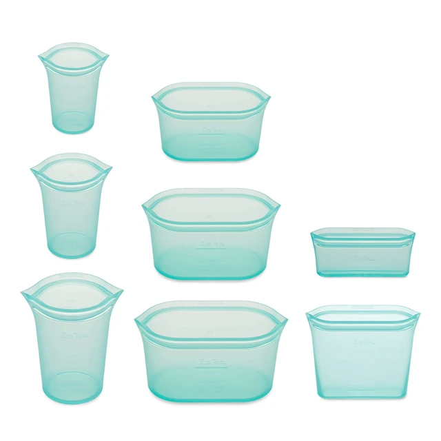Alt view image 2 of 6 - Reusable Food Storage Containers Full Set of 8 Teal Platinum Silicone Cups, Dishes & Bags Microwave, Dishwasher & Freezer Safe Made in USA, BPA-Free