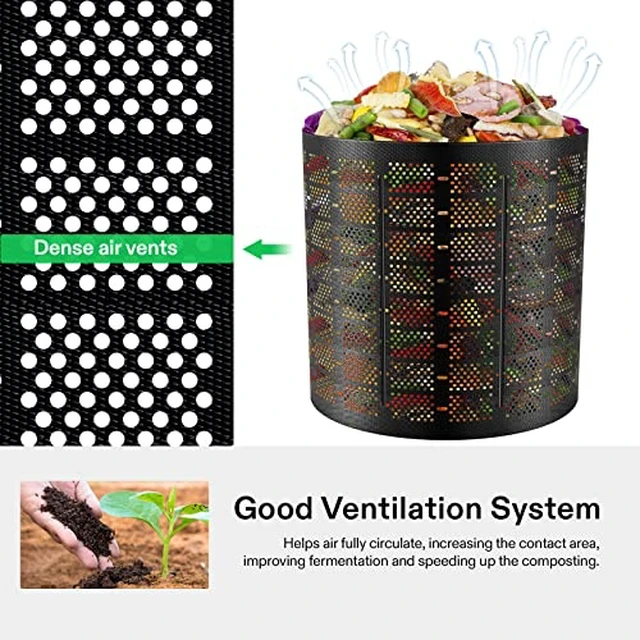 Alt view image 3 of 7 - 500 Gallon Outdoor Compost Bin, Expandable Composter, Easy to Setup & Large Capacity for Backyard, Lawn (Black with Gloves) (Pack of 2)
