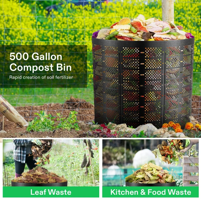 Alt view image 2 of 7 - 500 Gallon Outdoor Compost Bin, Expandable Composter, Easy to Setup & Large Capacity for Backyard, Lawn (Black with Gloves) (Pack of 2)