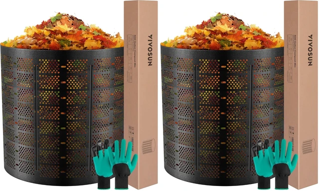 Main image of 500 Gallon Outdoor Compost Bin, Expandable Composter, Easy to Setup & Large Capacity for Backyard, Lawn (Black with Gloves) (Pack of 2)