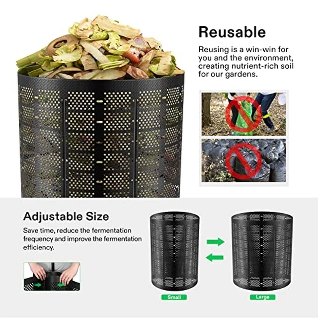 Alt view image 4 of 7 - 500 Gallon Outdoor Compost Bin, Expandable Composter, Easy to Setup & Large Capacity for Backyard, Lawn (Black with Gloves) (Pack of 2)