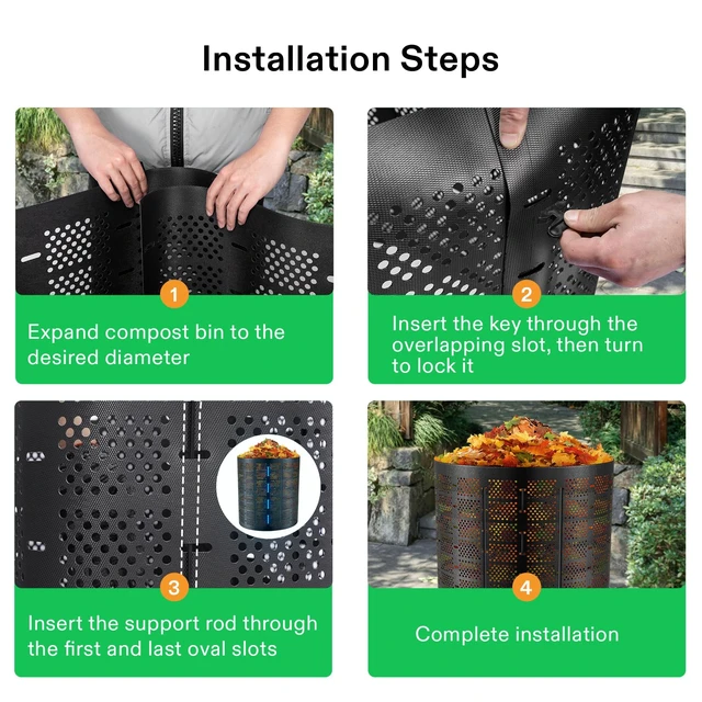 Alt view image 6 of 7 - 500 Gallon Outdoor Compost Bin, Expandable Composter, Easy to Setup & Large Capacity for Backyard, Lawn (Black with Gloves) (Pack of 2)