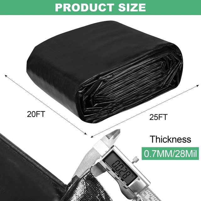 Alt view image 2 of 6 - 20 x 25FT Pond Liner, 28Mil PE Preformed Pond Liner with 18 Hemmed Edge Buttonholes Sun Resistant Easy Cutting for Outdoor Ponds, Fish Koi Ponds, Garden Fountain, Waterfall Ponds