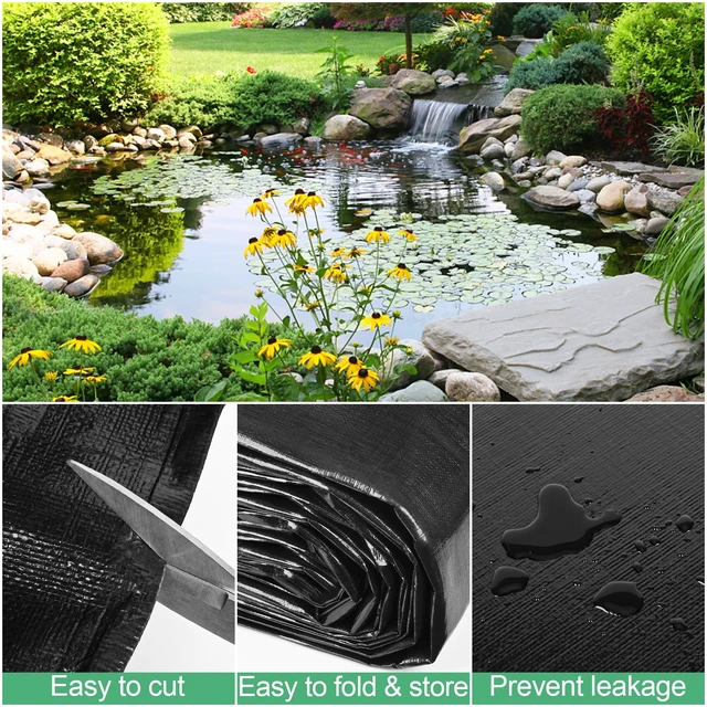Alt view image 5 of 6 - 20 x 25FT Pond Liner, 28Mil PE Preformed Pond Liner with 18 Hemmed Edge Buttonholes Sun Resistant Easy Cutting for Outdoor Ponds, Fish Koi Ponds, Garden Fountain, Waterfall Ponds