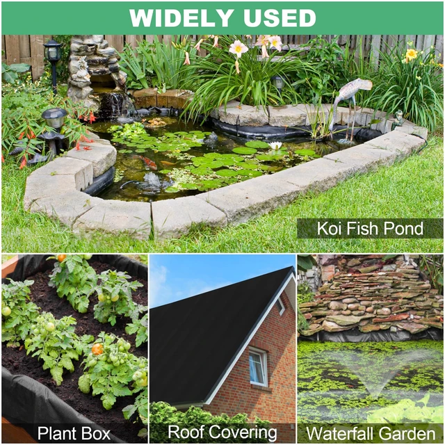 Alt view image 6 of 6 - 20 x 25FT Pond Liner, 28Mil PE Preformed Pond Liner with 18 Hemmed Edge Buttonholes Sun Resistant Easy Cutting for Outdoor Ponds, Fish Koi Ponds, Garden Fountain, Waterfall Ponds