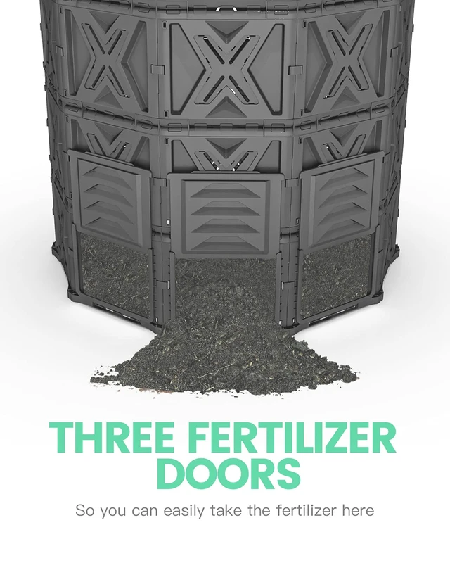 Alt view image 4 of 7 - 190 Gallon Large Outdoor Compost Bin, 720L Garden Composter with Aeration Vents, BPA-Free PP Panels, Modular Structure with Bottom Access Door and Lid