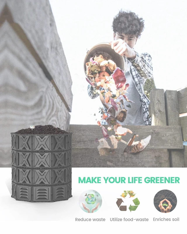 Alt view image 6 of 7 - 190 Gallon Large Outdoor Compost Bin, 720L Garden Composter with Aeration Vents, BPA-Free PP Panels, Modular Structure with Bottom Access Door and Lid