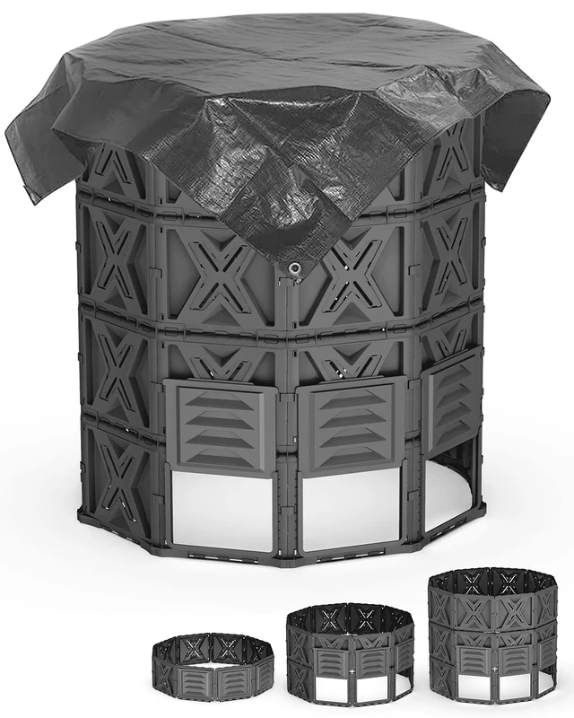 Alt view image 7 of 7 - 190 Gallon Large Outdoor Compost Bin, 720L Garden Composter with Aeration Vents, BPA-Free PP Panels, Modular Structure with Bottom Access Door and Lid