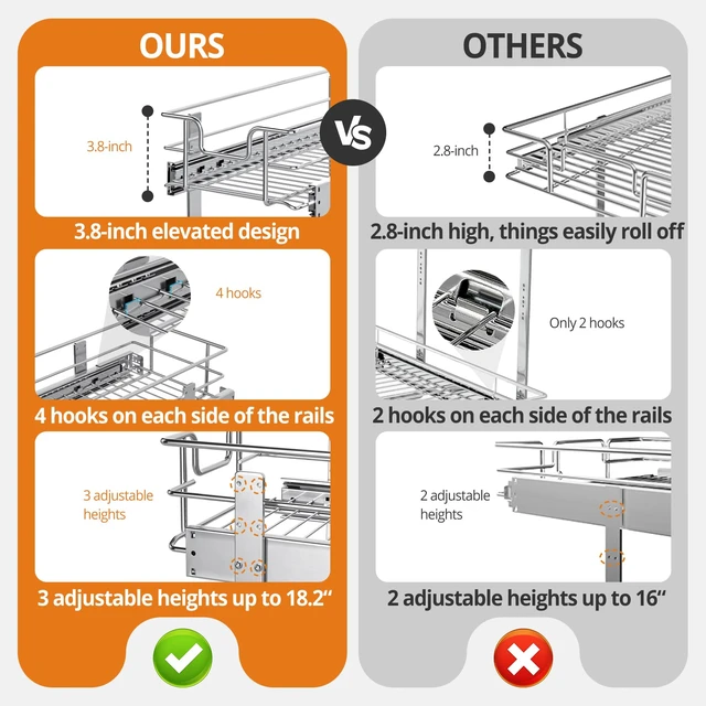 Alt view image 2 of 7 - Pull Out Cabinet Organizer,17¾'' Slide Out Kitchen Organizers and Storage | Heavy Duty Drawer Cupboard Storage Basket, Smooth Sliding, Chrome Finish (2-Tiers-17¾''W×22D)
