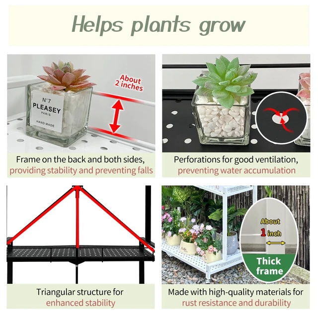 Alt view image 3 of 7 - Foldable 4-Tier Plant Stand With Wheels Indoor Outdoor Black | Hanging Plant Shelf No Assembly Required Pot Placement Area Sturdy Fall Prevention Storage Shelf Flower Pot Stand