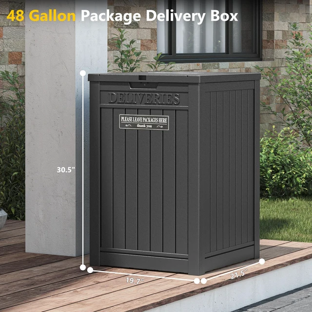 Alt view image 2 of 7 - Package Delivery Box for Outside, 48 Gallon Storage with Lockable Secure, Large Double Wall Resin Outdoor Package Delivery Waterproof Deck