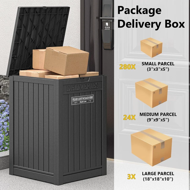 Alt view image 3 of 7 - Package Delivery Box for Outside, 48 Gallon Storage with Lockable Secure, Large Double Wall Resin Outdoor Package Delivery Waterproof Deck
