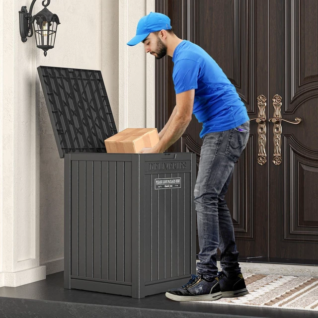 Alt view image 4 of 7 - Package Delivery Box for Outside, 48 Gallon Storage with Lockable Secure, Large Double Wall Resin Outdoor Package Delivery Waterproof Deck