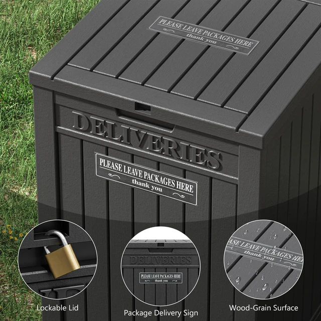 Alt view image 5 of 7 - Package Delivery Box for Outside, 48 Gallon Storage with Lockable Secure, Large Double Wall Resin Outdoor Package Delivery Waterproof Deck