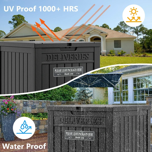 Alt view image 6 of 7 - Package Delivery Box for Outside, 48 Gallon Storage with Lockable Secure, Large Double Wall Resin Outdoor Package Delivery Waterproof Deck