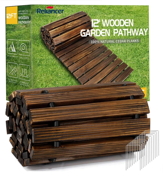Main image of 12' Wooden Garden Pathway,Weather-Resistant Roll Out Cedar Walkway,Outdoor Patio Wood Foot Path,Decorative Garden Boardwalk Walkways,Flooring Path Sidewalk for Lawns Backyard Beach Wedding