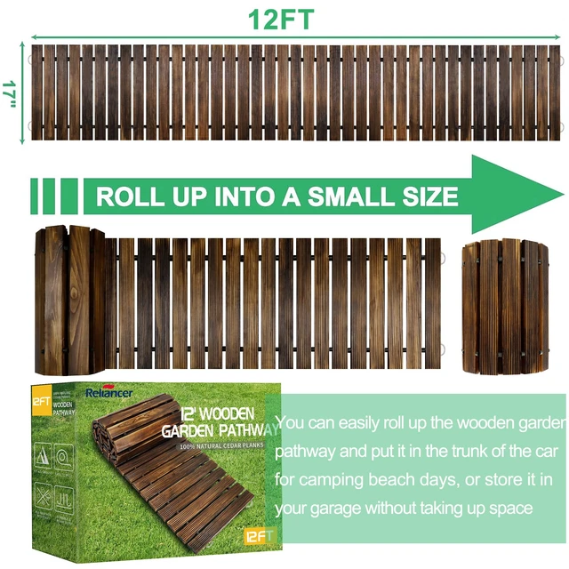 Alt view image 2 of 7 - 12' Wooden Garden Pathway,Weather-Resistant Roll Out Cedar Walkway,Outdoor Patio Wood Foot Path,Decorative Garden Boardwalk Walkways,Flooring Path Sidewalk for Lawns Backyard Beach Wedding