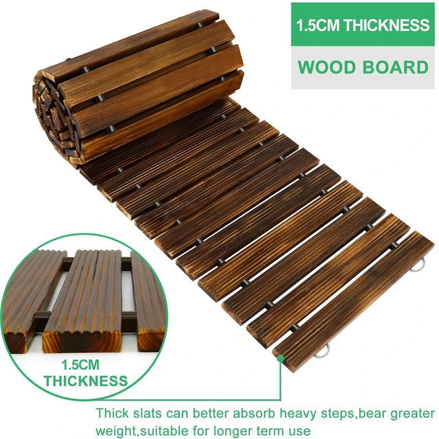 Alt view image 3 of 7 - 12' Wooden Garden Pathway,Weather-Resistant Roll Out Cedar Walkway,Outdoor Patio Wood Foot Path,Decorative Garden Boardwalk Walkways,Flooring Path Sidewalk for Lawns Backyard Beach Wedding