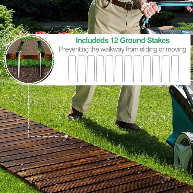 Alt view image 5 of 7 - 12' Wooden Garden Pathway,Weather-Resistant Roll Out Cedar Walkway,Outdoor Patio Wood Foot Path,Decorative Garden Boardwalk Walkways,Flooring Path Sidewalk for Lawns Backyard Beach Wedding