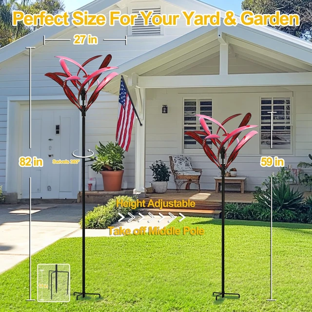 Alt view image 4 of 6 - Wind Spinner for Garden and Yard - Large Metal Kinetic Wind Sculptures Yard Art Outdoor (Crimson Magnolia)