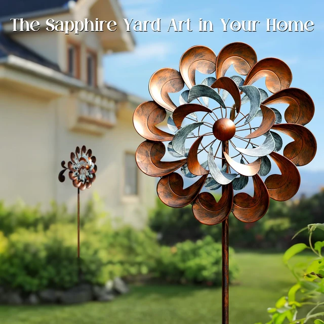 Alt view image 2 of 7 - Large Wind Spinners Outdoor - 84" H Kinetic Metal Garden Decor | Decorative Yard Garden Kinetic Wind Spinner with Stake, Spins Easily, Weather Resistant, Gift Idea for Birthday, Retro Copper