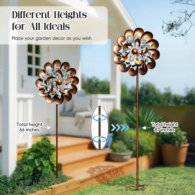 Alt view image 6 of 7 - Large Wind Spinners Outdoor - 84" H Kinetic Metal Garden Decor | Decorative Yard Garden Kinetic Wind Spinner with Stake, Spins Easily, Weather Resistant, Gift Idea for Birthday, Retro Copper