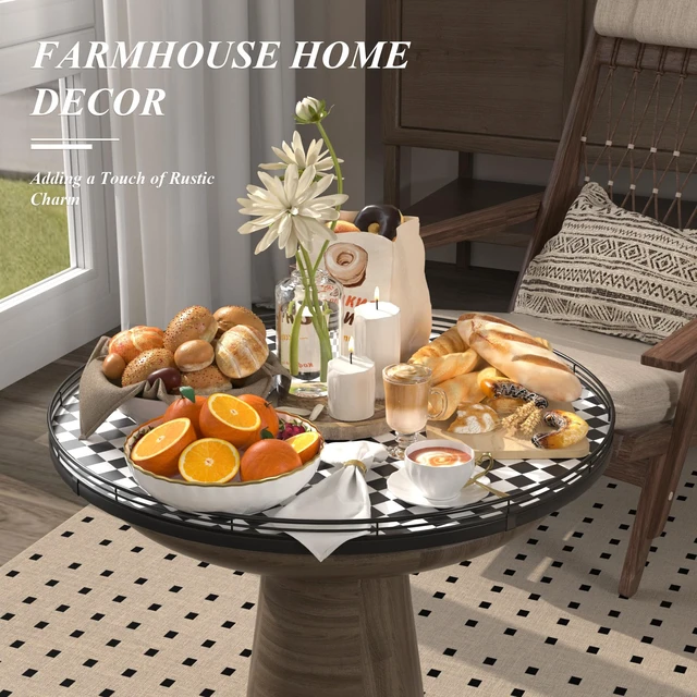 Alt view image 4 of 6 - 24-Inch Black and White Checkerboard Lazy Susan Decorative Tray | Smooth rotating oak tray with walnut finish for dining tables, kitchen counters, pantries and cabinet storage.