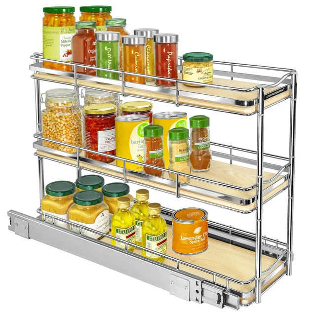 Alt view image 6 of 6 - Élite 3-Tier Spice Rack Organizer Cabinet, Pull Out Spice Rack | 6 x 21" Élite wood and chrome 2-Tier pull-out spice rack organizer for bottles, jars and seasonings.