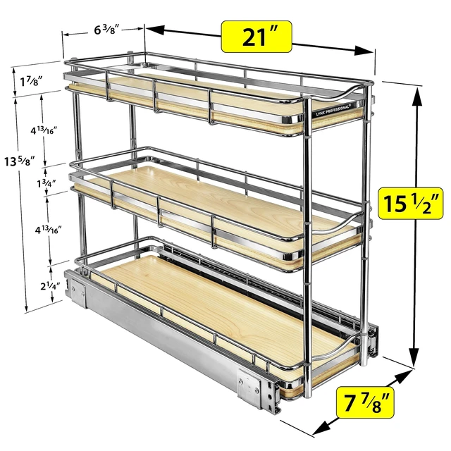 Alt view image 4 of 6 - Élite 3-Tier Spice Rack Organizer Cabinet, Pull Out Spice Rack | 6 x 21" Élite wood and chrome 2-Tier pull-out spice rack organizer for bottles, jars and seasonings.