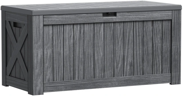 Main image of Outdoor Storage Box 120 Gallon Storage Bin with Lid for Patio Furniture, Garden Tools, Pool Supplies, Lockable, Waterproof and UV Resistant, Gray