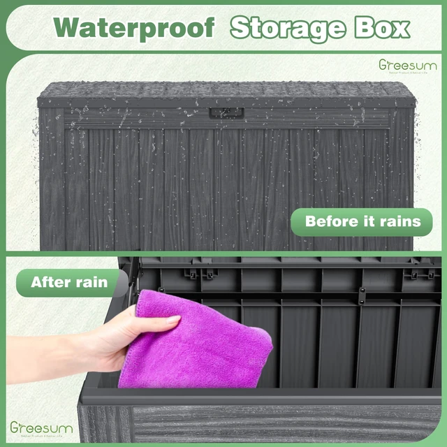 Alt view image 2 of 7 - Outdoor Storage Box 120 Gallon Storage Bin with Lid for Patio Furniture, Garden Tools, Pool Supplies, Lockable, Waterproof and UV Resistant, Gray