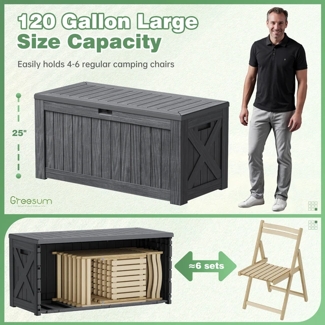 Alt view image 4 of 7 - Outdoor Storage Box 120 Gallon Storage Bin with Lid for Patio Furniture, Garden Tools, Pool Supplies, Lockable, Waterproof and UV Resistant, Gray