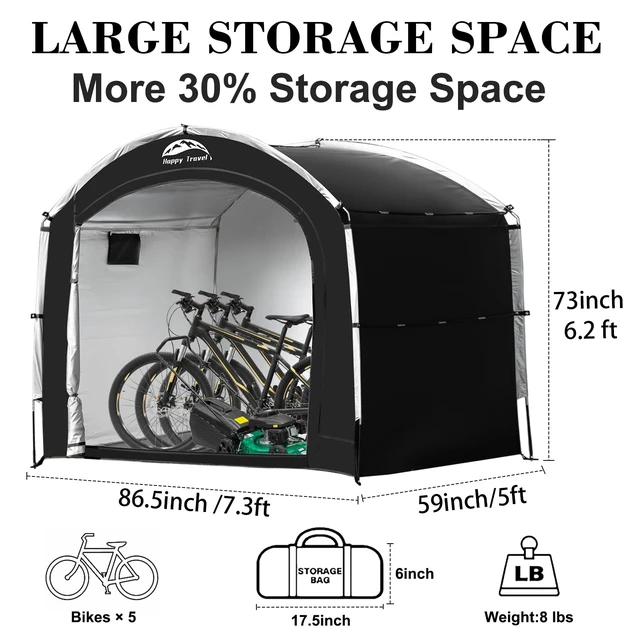 Alt view image 2 of 6 - Outdoor Waterproof Bike Storage Tent Shed for 2/3/4/6/8 Bikes | Bicycle Covers Shelter with Window, Oversized Outside Portable Sheds for Lawn Mower,Garden Tools