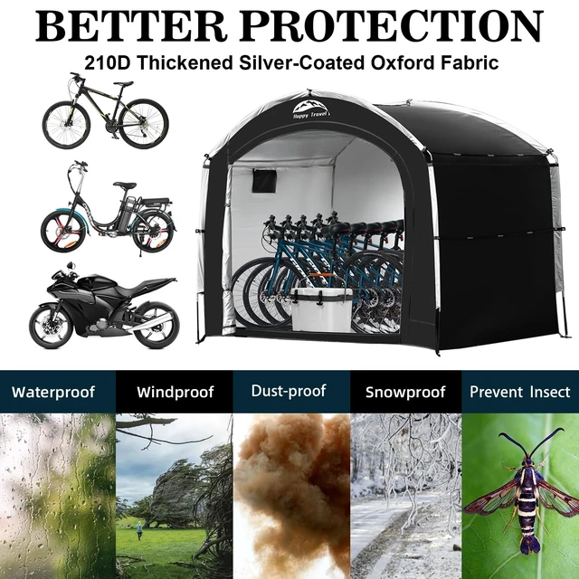 Alt view image 3 of 6 - Outdoor Waterproof Bike Storage Tent Shed for 2/3/4/6/8 Bikes | Bicycle Covers Shelter with Window, Oversized Outside Portable Sheds for Lawn Mower,Garden Tools