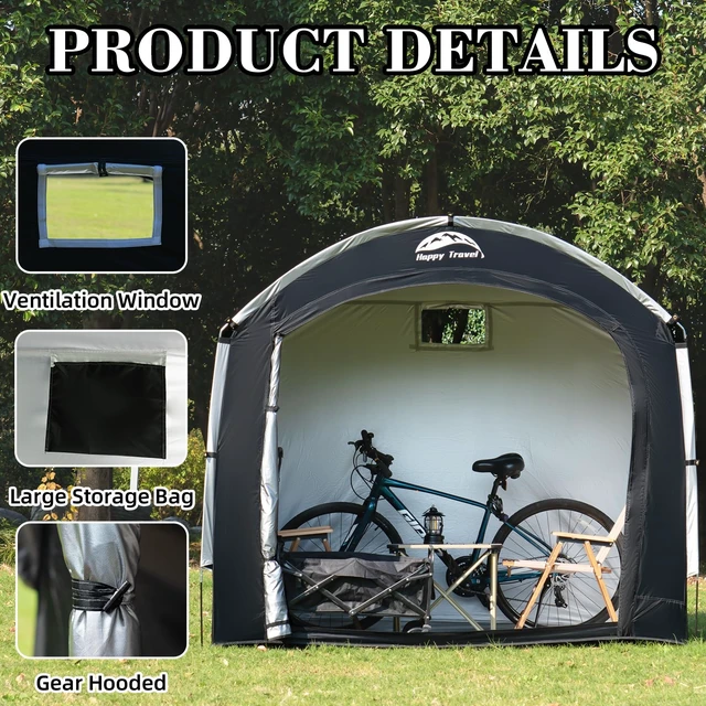 Alt view image 4 of 6 - Outdoor Waterproof Bike Storage Tent Shed for 2/3/4/6/8 Bikes | Bicycle Covers Shelter with Window, Oversized Outside Portable Sheds for Lawn Mower,Garden Tools