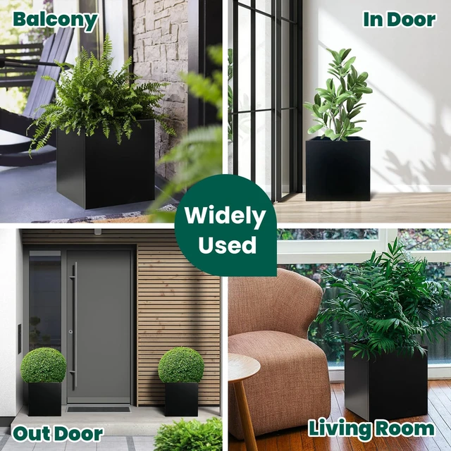 Alt view image 6 of 7 - Galvanized Steel Planter Box 16Inch, Black, Metal Square Planter | Indoor, Outdoor, Cube, Steel, Heavy Duty, Powder Coating, Modern, Commercial & Residential, for Patio, Yard, Garden