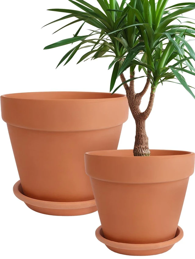 Main image of Terracotta Pot with Saucer 10&12 Inch - Ceramic Clay Pot for Plants with Drainage Hole, Large Terra Cotta Flower Planter with Tray for Indoor Outdoor Plants