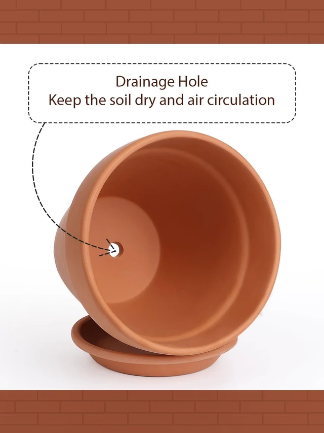 Alt view image 3 of 7 - Terracotta Pot with Saucer 10&12 Inch - Ceramic Clay Pot for Plants with Drainage Hole, Large Terra Cotta Flower Planter with Tray for Indoor Outdoor Plants