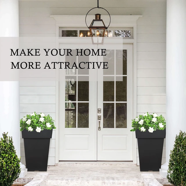 Alt view image 2 of 7 - 20 Inch Tall Planters for Outdoor Indoor Plants, Set of 2 Large Plastic Plant Pots Flower Pot Outdoor Planter for Front Porch Door Balcony Deck with Drainage, with Removable Wheel, Black 20"