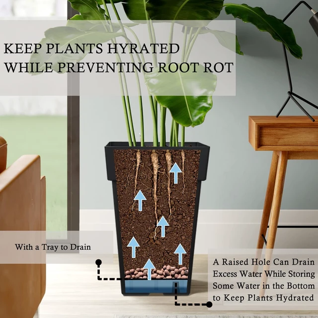 Alt view image 4 of 7 - 20 Inch Tall Planters for Outdoor Indoor Plants, Set of 2 Large Plastic Plant Pots Flower Pot Outdoor Planter for Front Porch Door Balcony Deck with Drainage, with Removable Wheel, Black 20"
