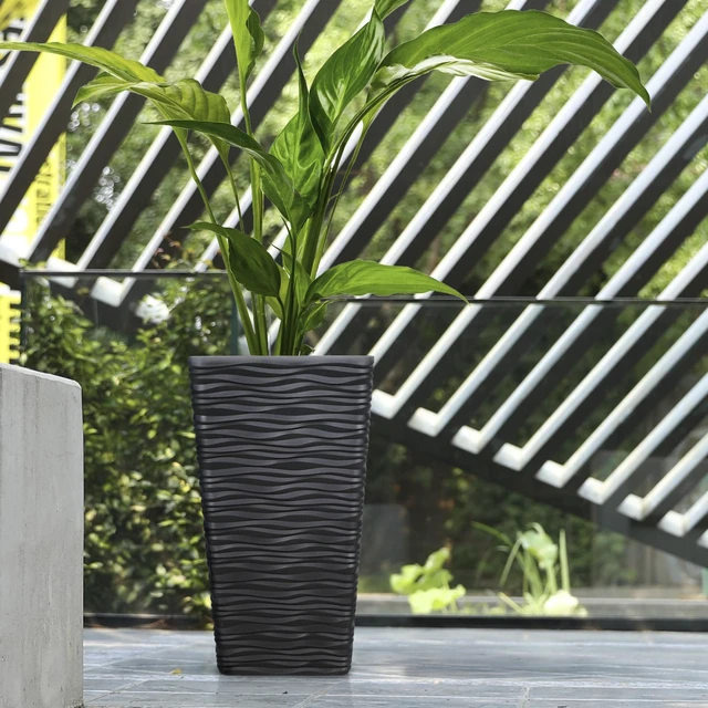 Alt view image 3 of 6 - Garden 2-Pack Black Tall Planter - Plastic Square Tapered Tree Plant Pots with Drainage Hole for Indoor Outdoor - 22" H Modern Wavy Finish Decorative Flower Pots for Front Porch Patio Deck